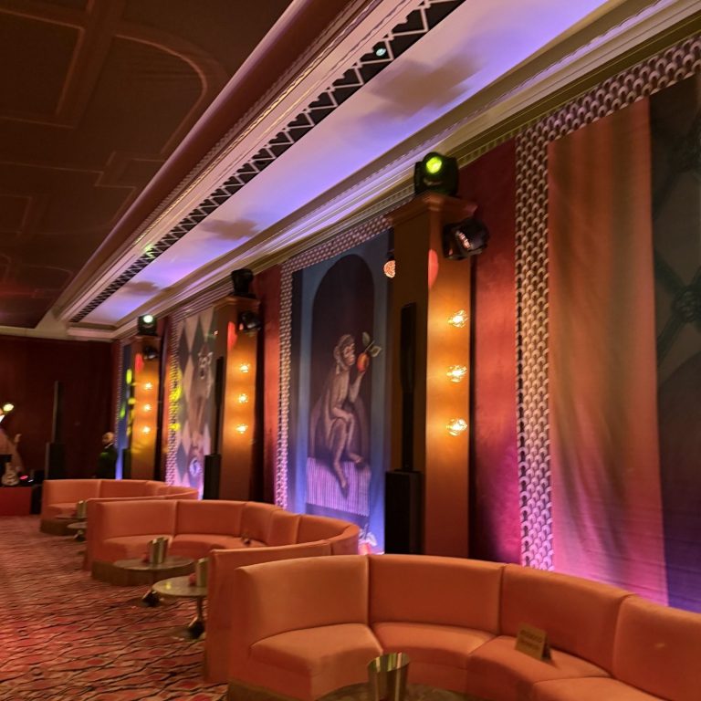 red velvet drape for a London afterparty