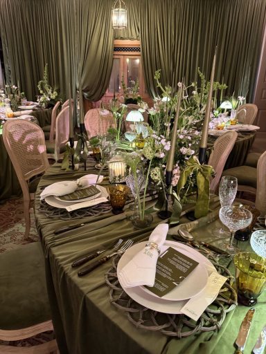 Sage green velvet drapes wedding showcase The Ned London