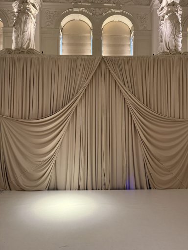 Ivory rear stage drapes wedding Kimpton Fitzroy Hotel London