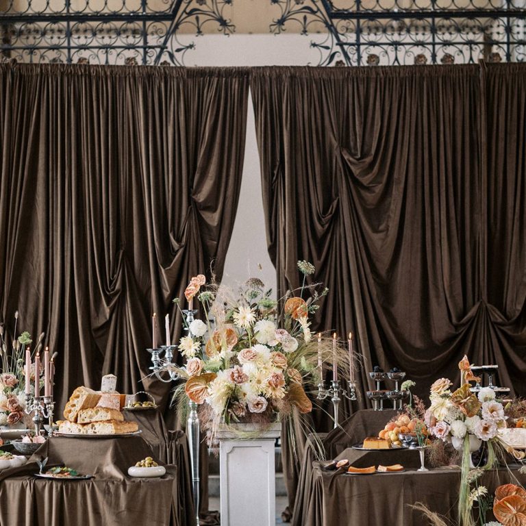 Wedding Ceremony Drapes London Soft pink wedding ceremony drapes backdrop at London venue using freestanding pipe and drape system