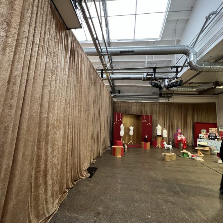 gold velvet drapes for a London retail showcase
